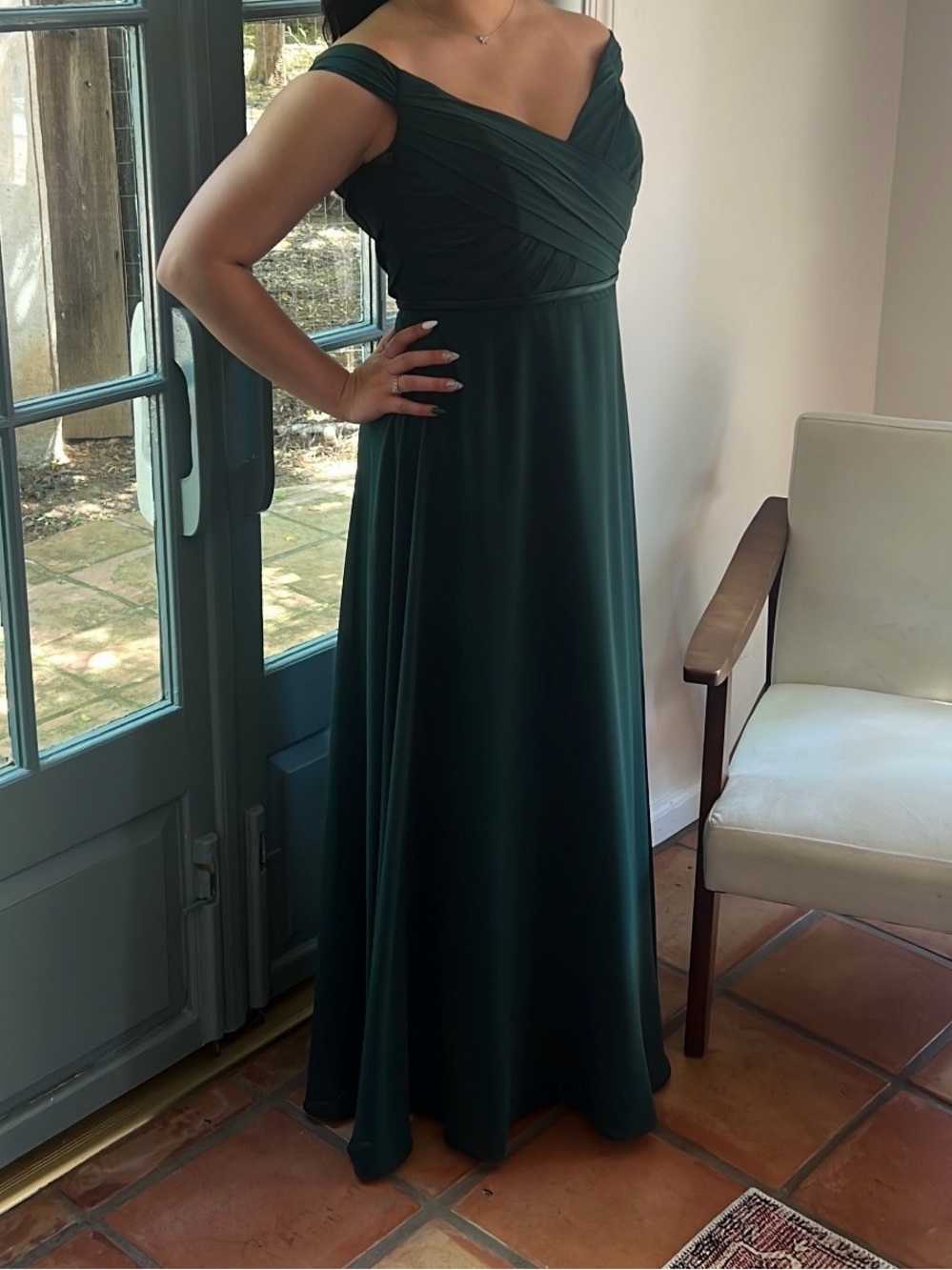 SORELLA VITA Forest Green Off-Shoulder Maxi Gown